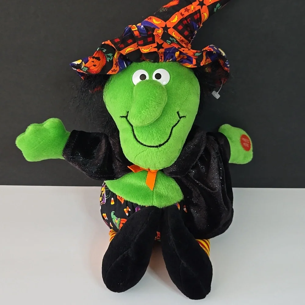 Animated Halloween Decor Green Witch Plush